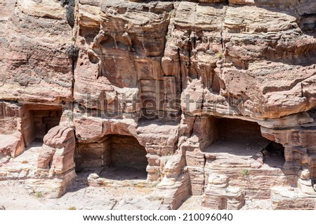 Tombs in the rocks of  Petra, the capital of the kingdom of the Nabateans in ancient times. UNESCO World Heritage