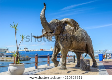 CAPE TOWN, SOUTH AFRICA - FEB 22, 2013: Elephant statue in Cape Town, South Africa. Cape town is the most popular international touristic destination in Africa