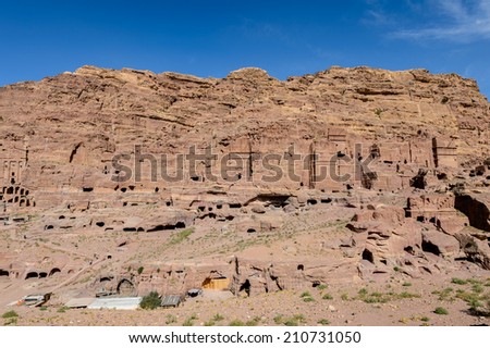 Beautiful landscape of caves, rocks and mountains of Petra, lost town and the capital of the kingdom of the Nabateans in ancient times. UNESCO World Heritage