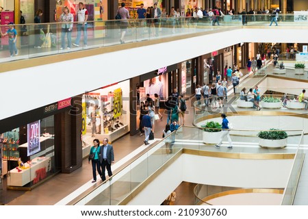 SAINT PETERSBURG, RUSSIA - AUGUST 14, 2014: Commercial center \'Galery\' in Saint Petersburg. One of the biggest commercial centres in the city, opened on Nov 25, 2010