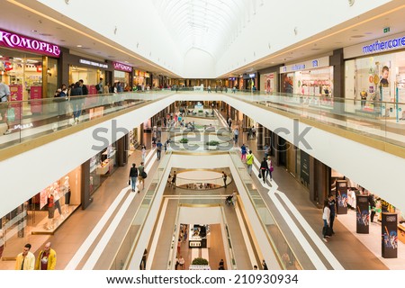SAINT PETERSBURG, RUSSIA - AUGUST 14, 2014: Commercial center \'Galery\' in Saint Petersburg. One of the biggest commercial centres in the city, opened on Nov 25, 2010