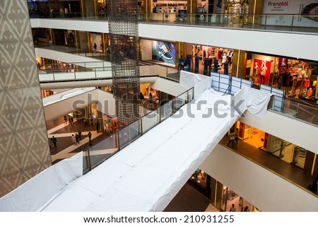 SAINT PETERSBURG, RUSSIA - AUGUST 14, 2014: View of the Commercial center \'Galery\' in Saint Petersburg. One of the biggest commercial centres in the city, opened on Nov 25, 2010