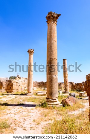 Roman Columns of the Ancient Roman city of Gerasa of Antiquity , modern Jerash, Jordan