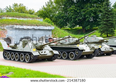 Tanks of the Brest Fortress, Brest, Belarus. Soviet World War II war monument commemorating the Soviet resistance against the German invasion on June 22, 1941