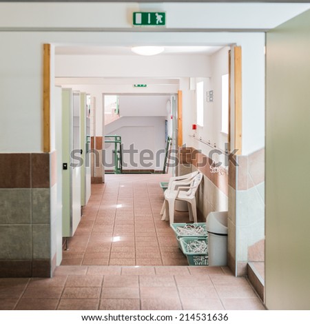 MISKOLC, HUNGARY - AUG 29, 2014: Boxes for clothes in a chaging room of the Barlangfurdo, a thermal bath complex in a natural cave in Miskolctapolca, which is part of the city of Miskolc, Hungary