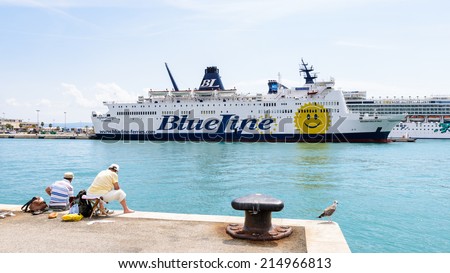 SPLIT, CROATIA - AUG 22, 2014: Cruiser of the Blue Line company in Split, Croatia. Blue Line International is a ferry company owned by the Croatia-based SEM Maritime Company (SMC)