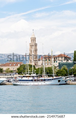 SPLIT, CROATIA - AUG 22, 2014: Harbor of Split, Croatia. Split is the largest city of the region of Dalmatia and a popular touristic destination
