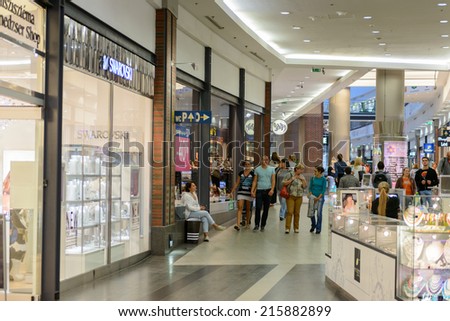 BUDAPEST, HUNGARY - AUG 27, 2014: West End City Center, a shopping centre in Budapest, Hungary. it is the former largest mall in Central Europe and it was opened on Nov 12, 1999