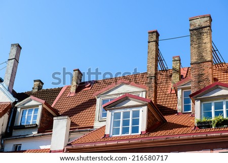 Roof tops in the Old city of Riga, Latvia. Riga\'s historical centre is a UNESCO World Heritage Site