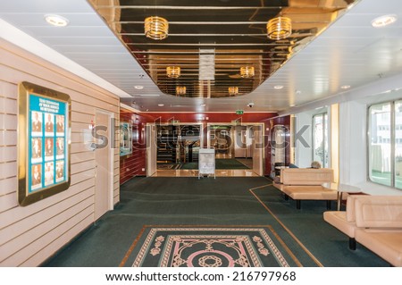 STOCKHOLM, SWEDEN - SEP 7, 2014: Interior of Cruiseferry of the Estonian company Tallink. It is one of the largest passenger and cargo shipping companies in the Baltic Sea region