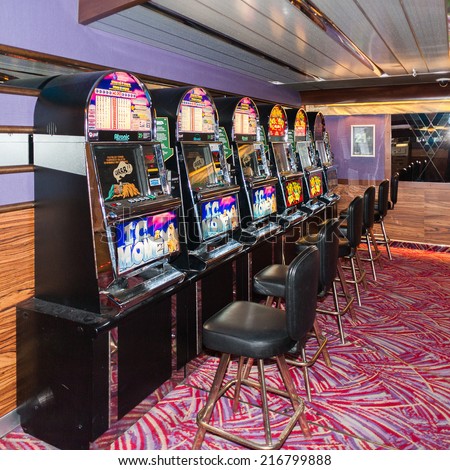STOCKHOLM, SWEDEN - SEP 7, 2014: Black Jack machine at the  Cruiseferry of the Estonian company Tallink. It is one of the largest passenger and cargo shipping companies in the Baltic Sea region