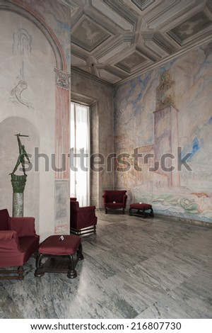 STOCKHOLM, SWEDEN - SEP 7, 2014: Part of the Stockholm City Hall, Sweden. It is the venue of the Nobel Prize banquet and one of Stockholm\'s major tourist attractions.