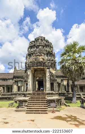 ANGKOR, SIEM REAP PROVINCE, CAMBODIA - SEP 27, 2014: Angkor Wat, the largest religious monument in the world, UNESCO World Heritage