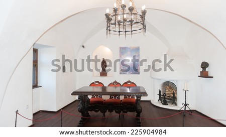 BRAN, ROMANIA - OCTOBER 27, 2013:  One of the rooms in the Dracula Castle in Bran, Romania, on October 27, 2013.  It is marketed as the home of the Vampire Dracula, the Bram Stoker\'s novel character.