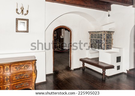 BRAN, ROMANIA - OCTOBER 27, 2013:  Room in the Dracula Castle in Bran, Romania, on October 27, 2013.  It is marketed as the home of the Vampire Dracula, the Bram Stoker\'s novel character.