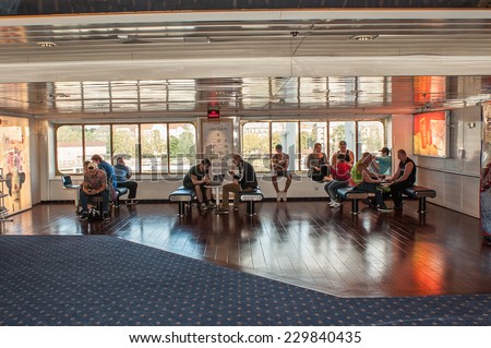 TALLINN, ESTONIA - SEP 7, 2014: Passage at the Cruiseferry of the Estonian company Tallink. It is one of the largest passenger and cargo shipping companies in the Baltic Sea region