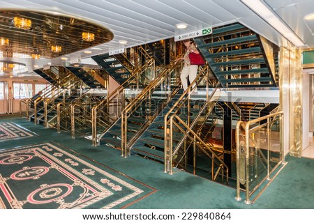 STOCKHOLM, SWEDEN - SEP 7, 2014: Interior of Cruiseferry of the Estonian company Tallink. It is one of the largest passenger and cargo shipping companies in the Baltic Sea region