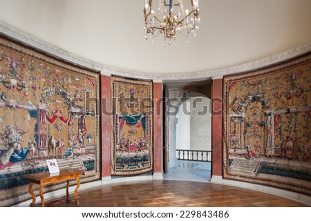 STOCKHOLM, SWEDEN - SEP 7, 2014: One of the rooms at the Stockholm City Hall, Sweden. It is the venue of the Nobel Prize banquet and one of Stockholm\'s major tourist attractions.