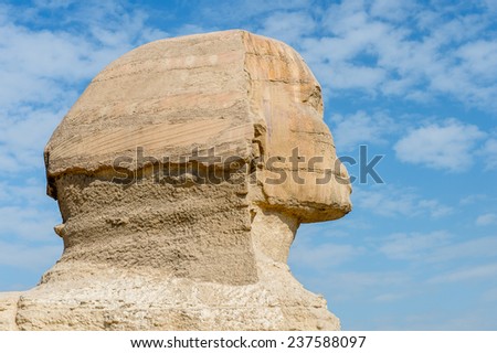 Great Sphinx of Giza, a limestone statue of a mythical creature with a lion\'s body and a human head), Giza Plateau, West Bank of the Nile, Giza, Egypt
