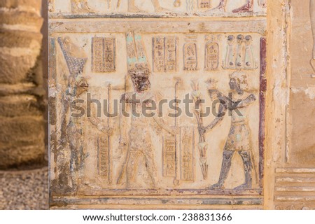 Hieroglyphs of the Deir el-Haggar temple, Dakhla Oasis, Western Desert, Egypt