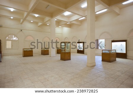 KHARGA OASIS, EGYPT - NOV 27, 2014: Interior of the Kharga Cultural Heritage Museum, Kharga, Egypt. One of the main sites of the Kharga Oasis