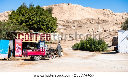 LUXOR, EGYPT - NOV 29, 2014: Small tents on the road to Luxor, Egypt. Luxor is a city in Upper Egypt and the capital of Luxor Governorate.
