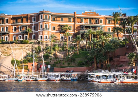 ASWAN, EGYPT - DEC 2, 2014: Hotel Old Cataract where Agatha Christie wrote her novel \