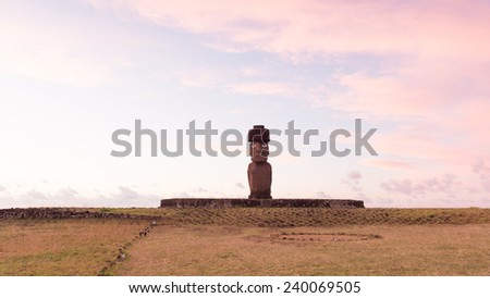 Moai in the Rapa Nui National Park during the sunset, Easter Island, Chile, South America