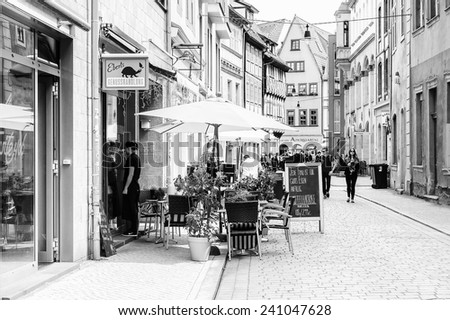 ERFURT, GERMANY  - JUN 16, 2014:  Small street of the city of Erfurt, Germany. Erfurt is the Capital of Thuringia and the city was first mentioned in 742