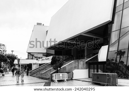 CANNES, FRANCE - JUNE 25, 2014: Film Festival palace in Cannes. Cannes hosts the annual Cannes Film festival from 1949