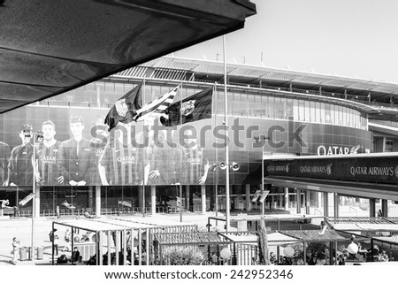 BARCELONA, SPAIN - MAR 15, 2014: Nou Camp Stadium in Barcelona. Camp Nou is the home arena for FC Barcelona and seats 99786 people.