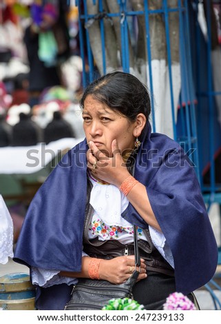 QUITO, ECUADOR - JAN 1, 2015: Unidentified Ecuadorian woman thinks. 71,9% of Ecuadorian people belong to the Mestizo ethnic group