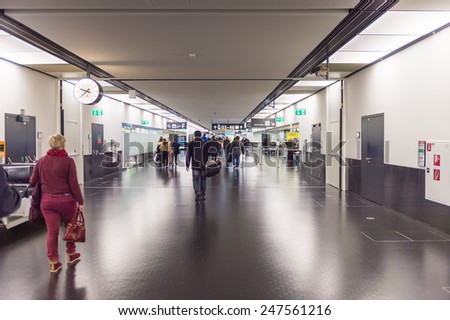 VIENNA, AUSTRIA - DEC 30, 2014: Interior of the Vienna International Airport, which serves as the hub for Austrian Airlines