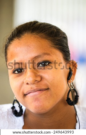 SAN JOSE, COSTA RICA - JAN 6, 2012: Unidentified Costa Rican  woman portrait. 65.8% of Costa Rican people belong to the White (Castizo) ethnic group