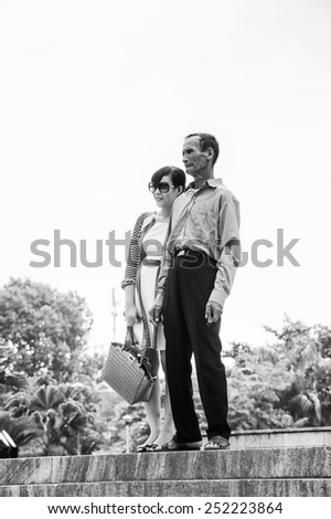 HANOI, VIETNAM - SEP 23, 2014: Unidentified Vietnamese couple. 92% of Vietnamese people belong to the Viet ethnic group