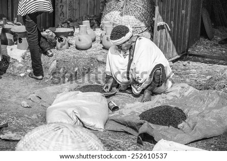 OMO, ETHIOPIA - SEPTEMBER 19, 2011: Unidentified Ethiopian man at the market. People in Ethiopia suffer of poverty due to the unstable situation