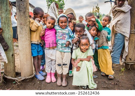 OMO, ETHIOPIA - SEPTEMBER 21, 2011: Unidentified Ethiopian children in the street. People in Ethiopia suffer of poverty due to the unstable situation