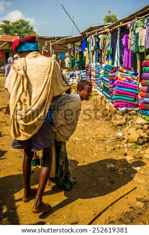 OMO, ETHIOPIA - SEPTEMBER 19, 2011: Unidentified Ethiopian woman works at the local market. People in Ethiopia suffer of poverty due to the unstable situation