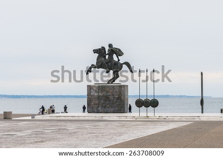 THESSALONIKI, GREECE - MAR 18, 2015: Alexander the Great statue of Thessaloniki, Greece. Thessaloniki is the capital of Greek Macedonia, a popular touristic destination