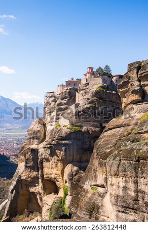 Monastery complex in Meteora mountains, Thessaly, Greece.  UNESCO World Heritage List