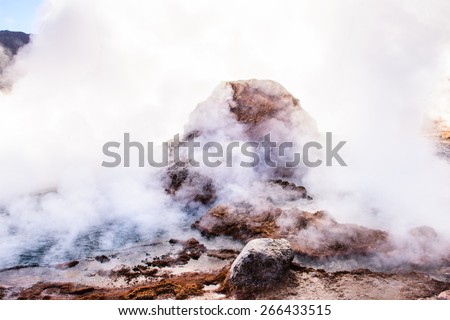 Active geysers comes out of the ground, Atacama desert, Chile