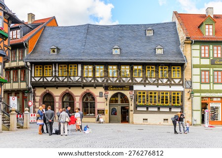 WERNIGERODE, GERMANY - MAY 4, 2015: Typical colorful architecture in Wernigerode, Germany. Wernigerode was the capital of the district of Wernigerode until 2007