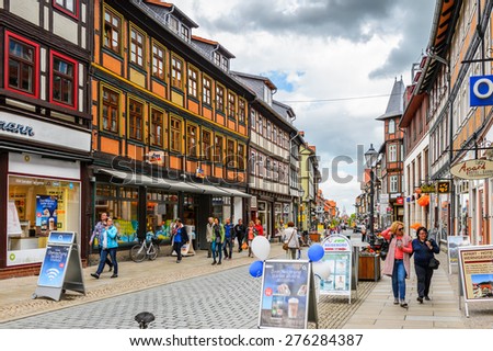 WERNIGERODE, GERMANY - MAY 4, 2015: Street in Wernigerode, Germany. Wernigerode was the capital of the district of Wernigerode until 2007