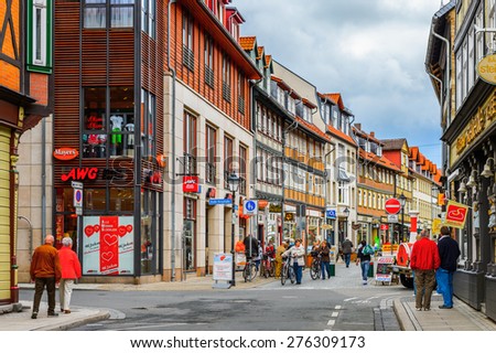 WERNIGERODE, GERMANY - MAY 4, 2015: Touristic train in Wernigerode, Germany. Wernigerode was the capital of the district of Wernigerode until 2007