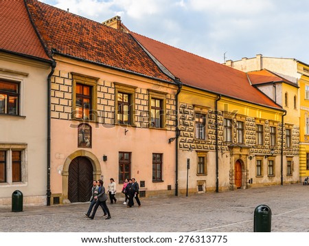 KRAKOW, POLAND - APR 29, 2015: Architecture of the Old town of Krakow, Poland. Old Town of Krakow is one of most famous old areas in Poland