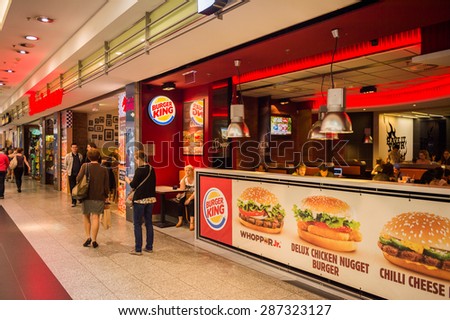 KRAKOW, POLAND - MAY 30, 2015: Burger King in the Galeria Krakowska city mall Krakow, Poland. Galeria Krakowska has 270 specialty shops, cafes, and restaurants