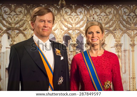 AMSTERDAM, NETHERLANDS - JUN 1, 2015: Royal family of Netherlands in the Madame Tussauds museum in Amsterdam. Marie Tussaud was born as Marie Grosholtz in 1761
