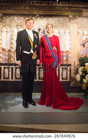 AMSTERDAM, NETHERLANDS - JUN 1, 2015: Royal family of Netherlands in the Madame Tussauds museum in Amsterdam. Marie Tussaud was born as Marie Grosholtz in 1761