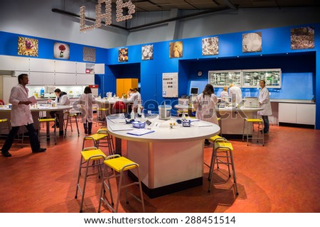 AMSTERDAM, NETHERLANDS - JUN 2, 2015: Laboratory of the Science Center Nemo, a science center in Amsterdam. The museum has origins in 1923