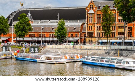 AMSTERDAM, NETHERLANDS - JUN 1, 2015: Port of Amsterdam. Amsterdam is the capital city and most populous city of the Kingdom of the Netherlands